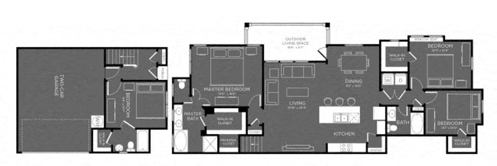 Floor plan for 4 beds, 3 baths, 1826 sqft